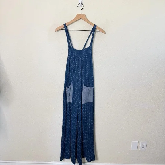 NATURAL LIFE Dakota Tie Overall Blue Polka Dot Gauze Jumpsuit Womens Size S - Picture 4 of 8